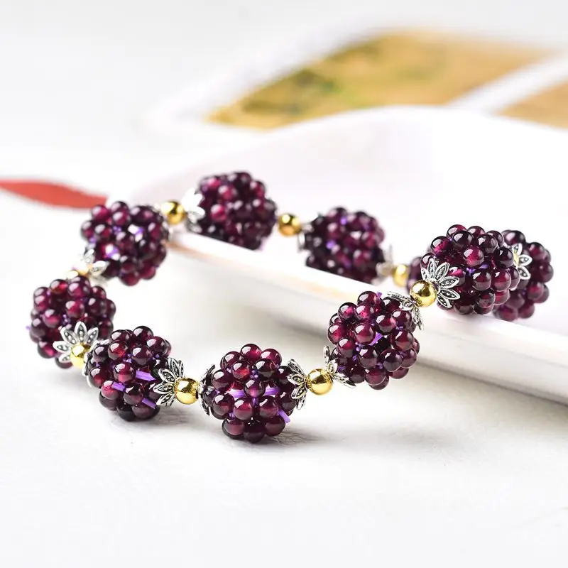 Female Natural Garnet Bracelet Grape Loose Stone Bracelet for Woman Wine Red Bead Charm Excellent Bracelet Fashion Jewelry