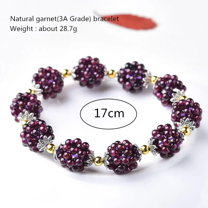 Female Natural Garnet Bracelet Grape Loose Stone Bracelet for Woman Wine Red Bead Charm Excellent Bracelet Fashion Jewelry