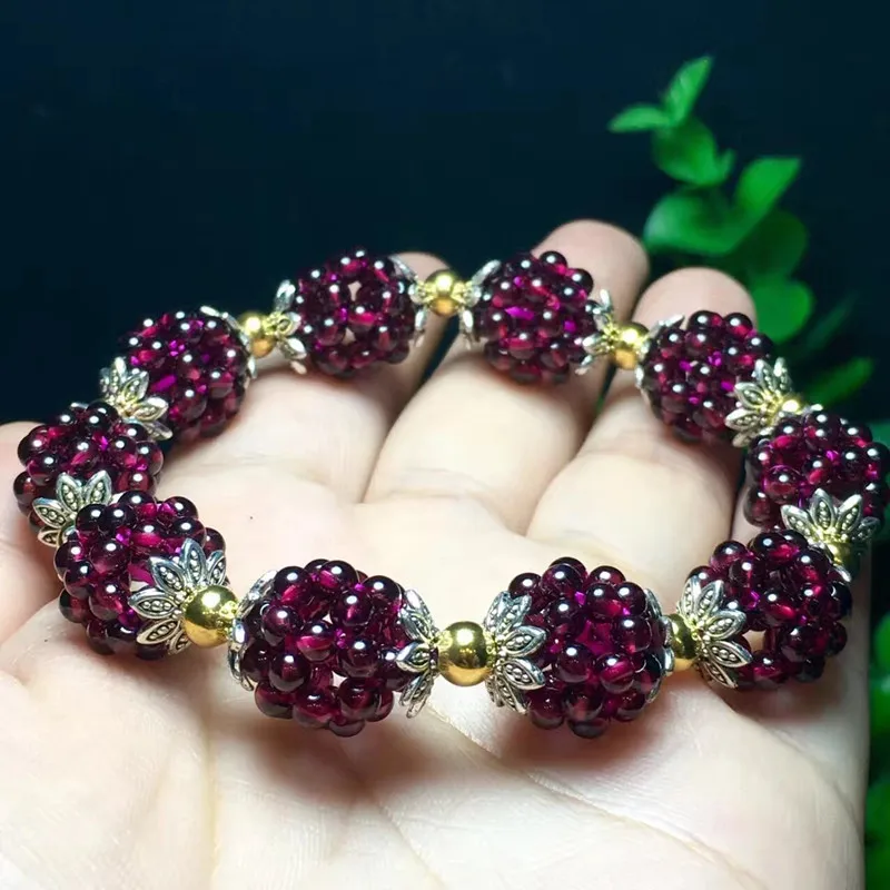 Female Natural Garnet Bracelet Grape Loose Stone Bracelet for Woman Wine Red Bead Charm Excellent Bracelet Fashion Jewelry
