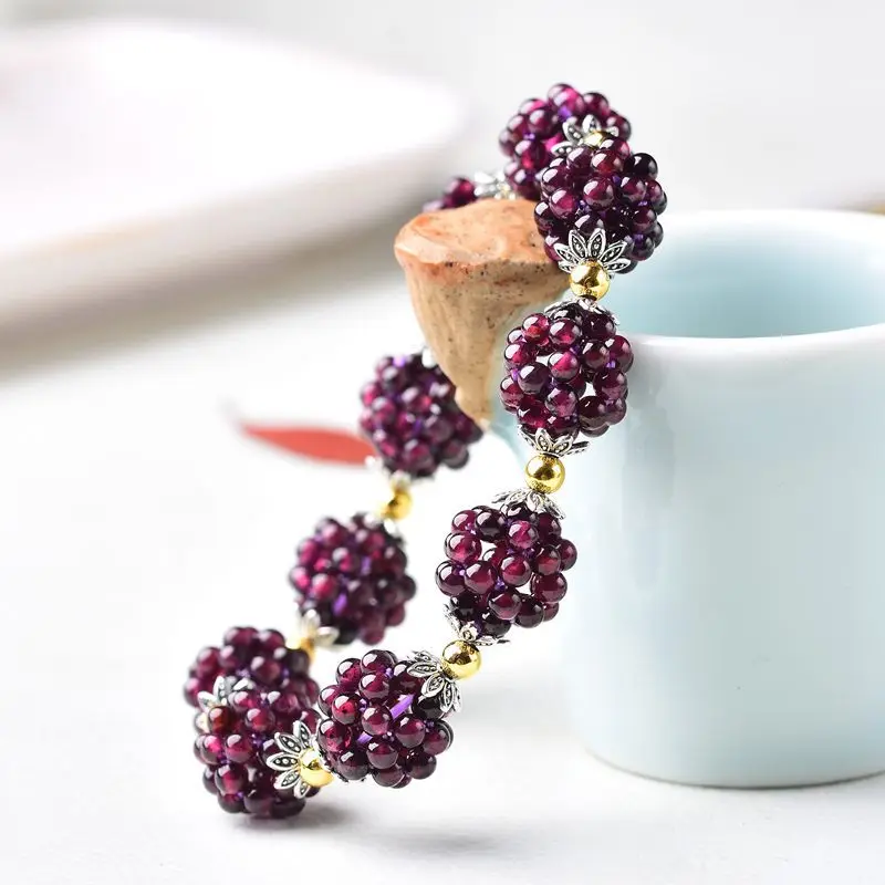 Female Natural Garnet Bracelet Grape Loose Stone Bracelet for Woman Wine Red Bead Charm Excellent Bracelet Fashion Jewelry