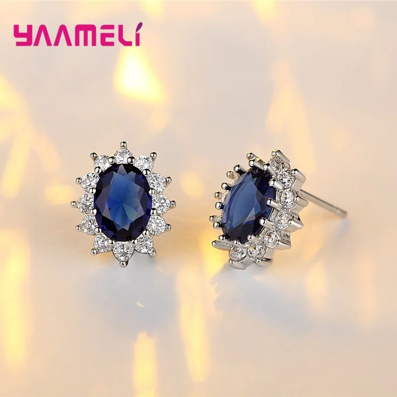 100% Authentic 925 Sterling Silver Women Wedding Engagement Jewelry Sets Classic Oval Flower Design Shiny Cubic Zircon Crystal