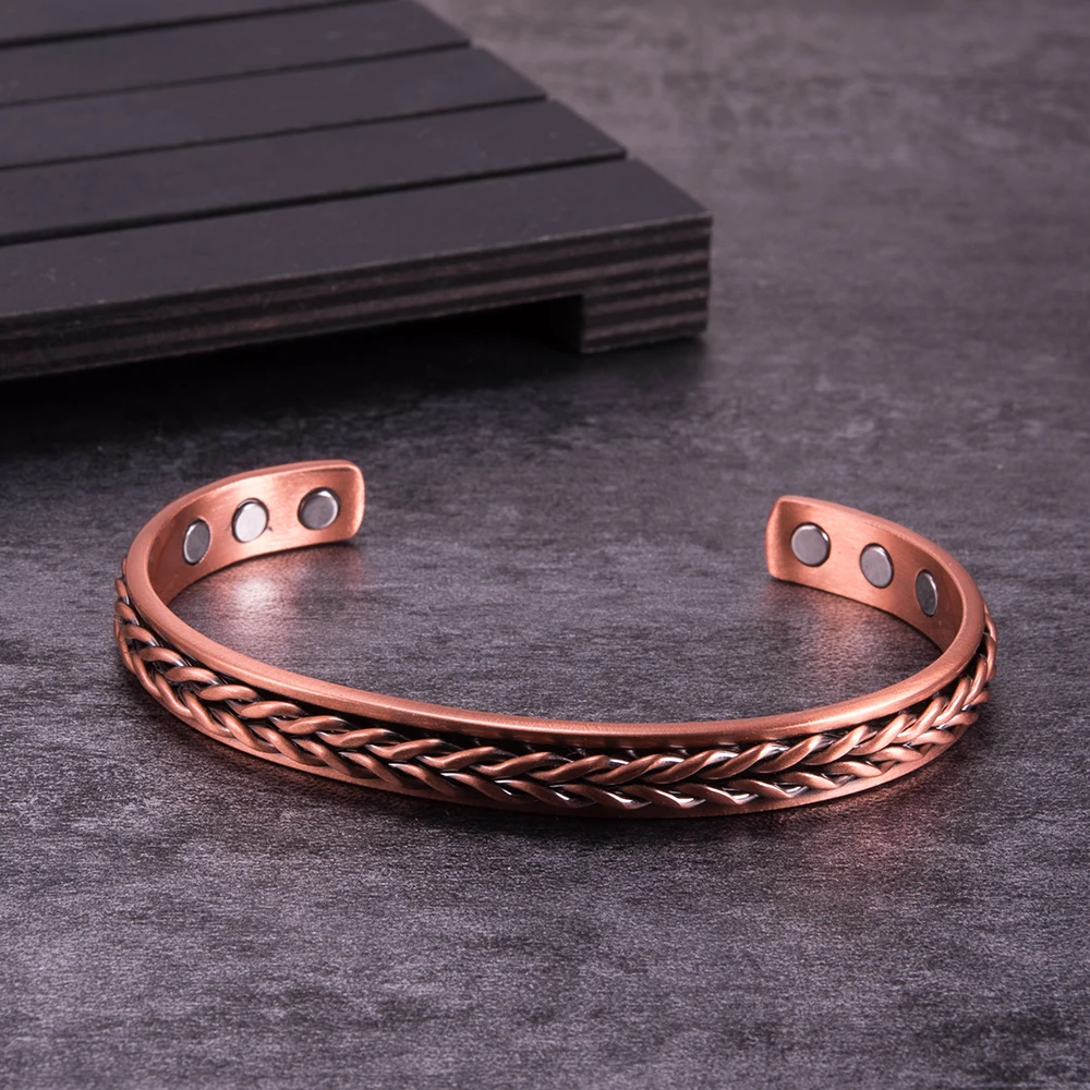 Twisted Pure Copper Bracelets Braid Health Energy Magnetic Bangles Benefits Men Adjustable Cuff Jewelry Arthritis Pain Relief