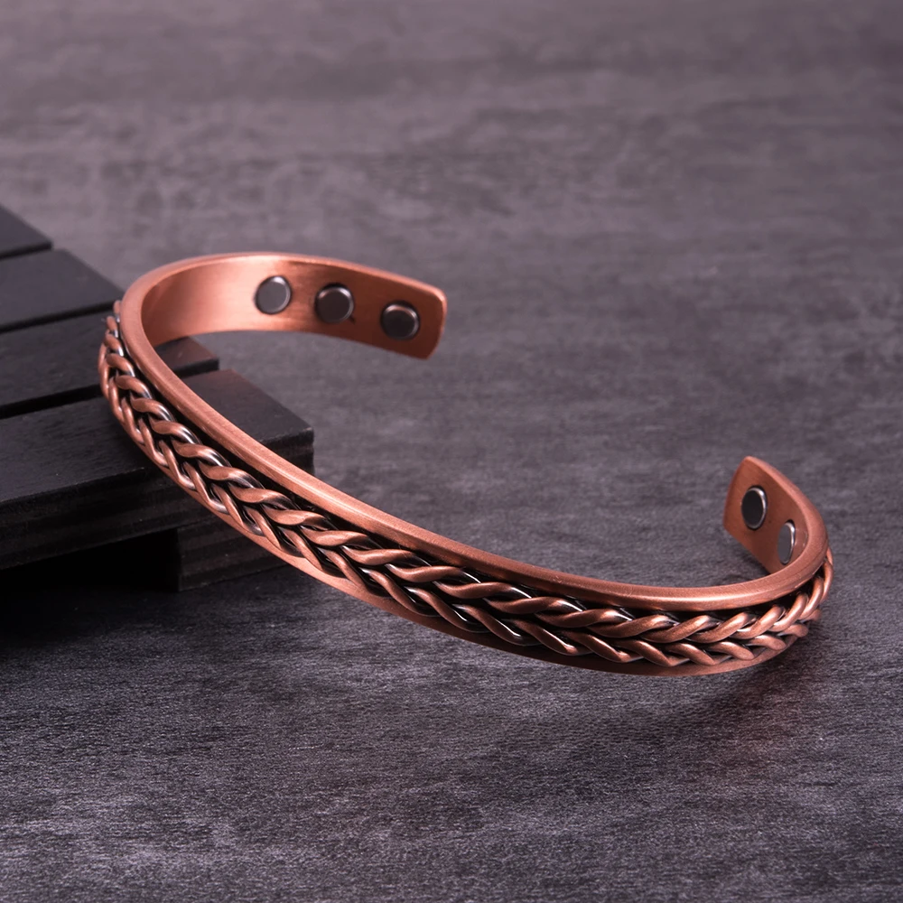 Twisted Pure Copper Bracelets Braid Health Energy Magnetic Bangles Benefits Men Adjustable Cuff Jewelry Arthritis Pain Relief