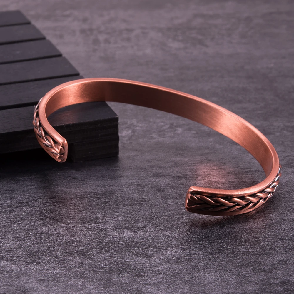 Twisted Pure Copper Bracelets Braid Health Energy Magnetic Bangles Benefits Men Adjustable Cuff Jewelry Arthritis Pain Relief