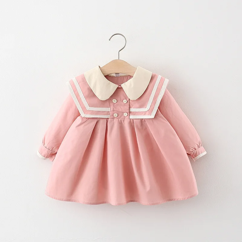 2024 Spring Autumn Toddler Girl Dresses Korean Cute Doll Collar Cotton Long Sleeve Princess Kids Dress Baby Clothes Outfit BC071