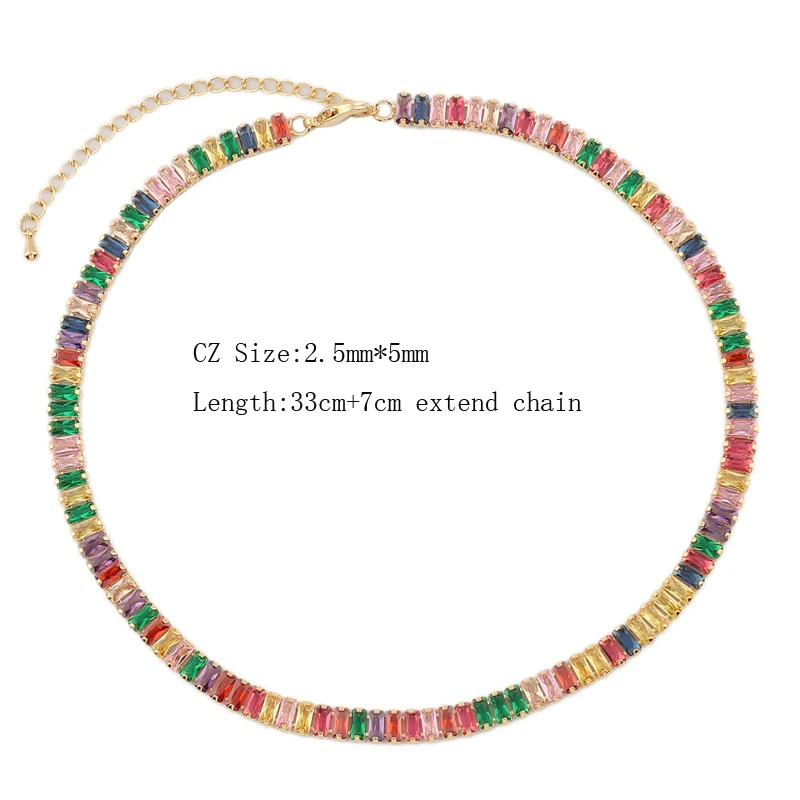 18K Gold Plated Rainbow Tennis CZ Choker Necklaces for Women Colorful Crystal Statemet Necklace Cubic Zirconia Choker Jewelry