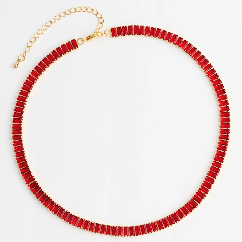 18K Gold Plated Rainbow Tennis CZ Choker Necklaces for Women Colorful Crystal Statemet Necklace Cubic Zirconia Choker Jewelry