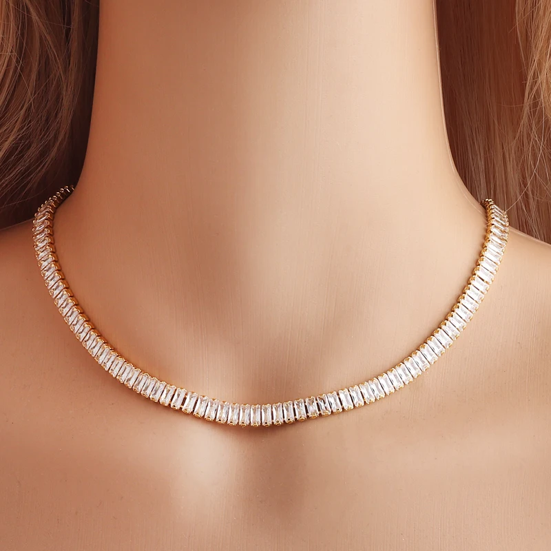 18K Gold Plated Rainbow Tennis CZ Choker Necklaces for Women Colorful Crystal Statemet Necklace Cubic Zirconia Choker Jewelry