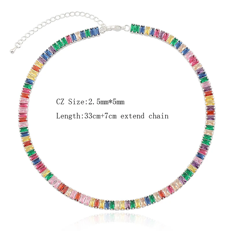 18K Gold Plated Rainbow Tennis CZ Choker Necklaces for Women Colorful Crystal Statemet Necklace Cubic Zirconia Choker Jewelry