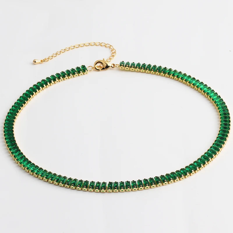 18K Gold Plated Rainbow Tennis CZ Choker Necklaces for Women Colorful Crystal Statemet Necklace Cubic Zirconia Choker Jewelry