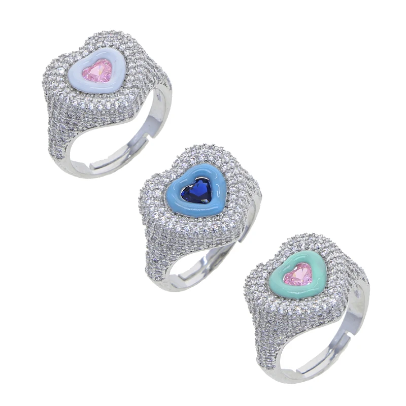 2022 New Valentines Gift Women Wedding Engagement Pastel Color Enamel 3 Colors Heart Shaped Finger Ring