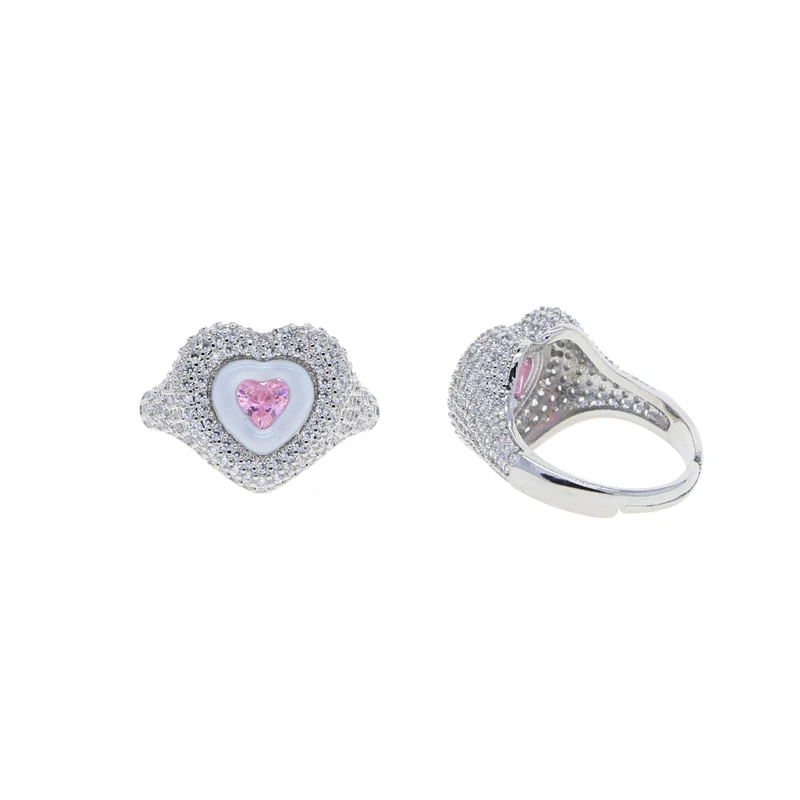 2022 New Valentines Gift Women Wedding Engagement Pastel Color Enamel 3 Colors Heart Shaped Finger Ring