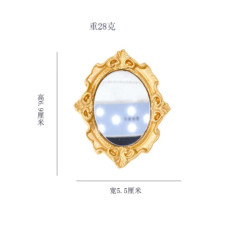 FishSheep Vintage Mini Mirror Brooches for Women Abstract Baroque Painting Gold Color and Silver Color Metal Pins for Backpacks
