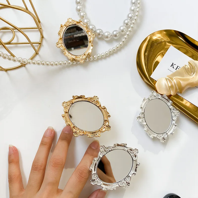 FishSheep Vintage Mini Mirror Brooches for Women Abstract Baroque Painting Gold Color and Silver Color Metal Pins for Backpacks