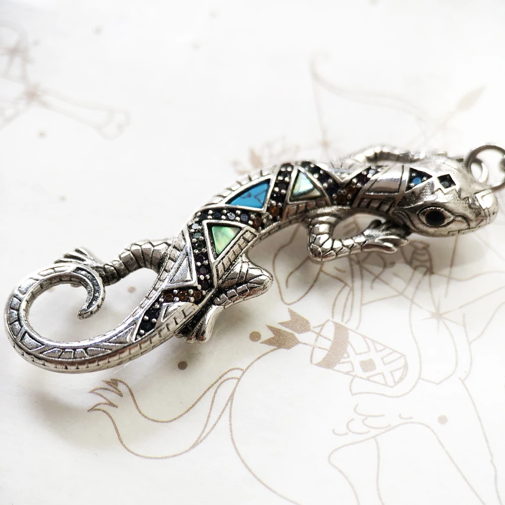 Lizard Pendant Charm 925 Sterling Silver Turquoise Gift Lucky Jewelry For Women Men