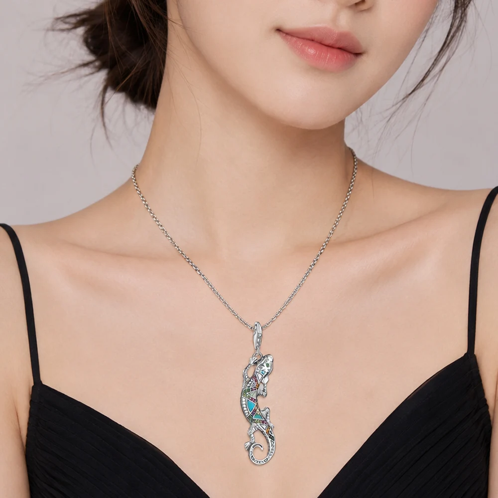 Lizard Pendant Charm 925 Sterling Silver Turquoise Gift Lucky Jewelry For Women Men