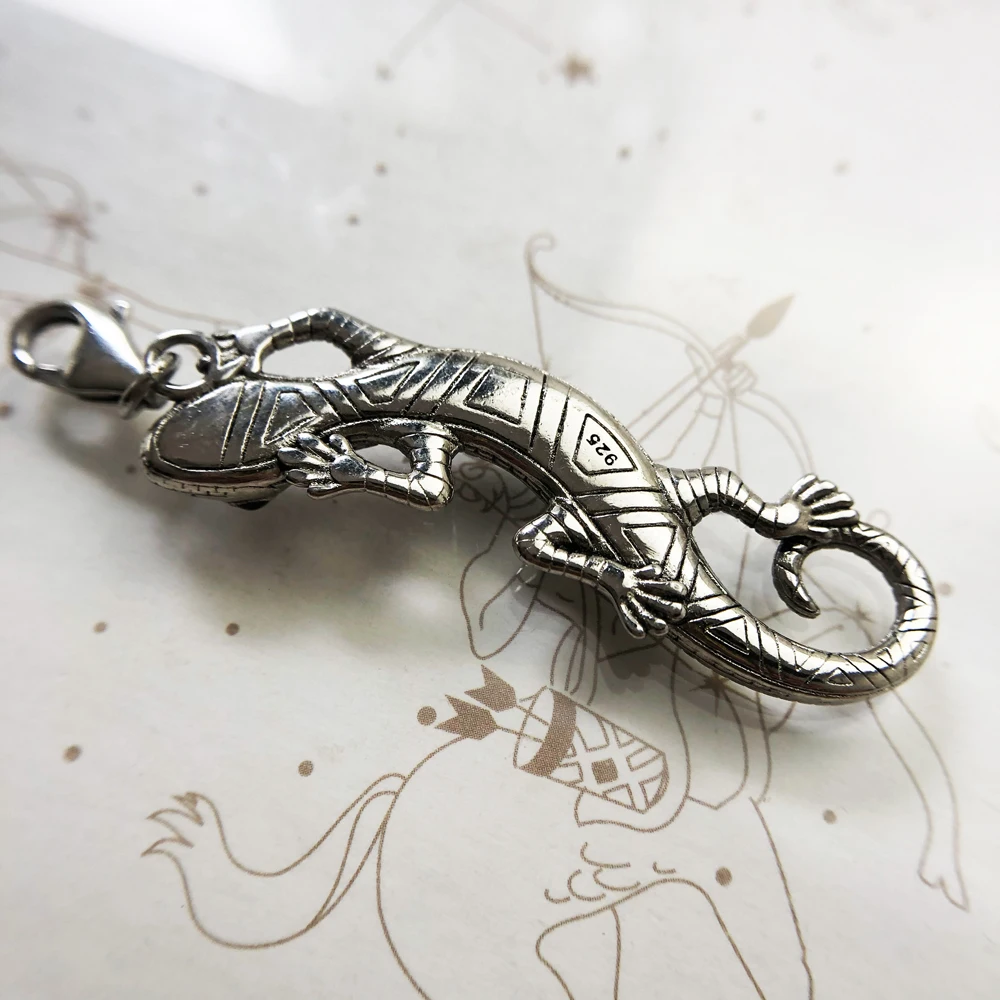 Lizard Pendant Charm 925 Sterling Silver Turquoise Gift Lucky Jewelry For Women Men