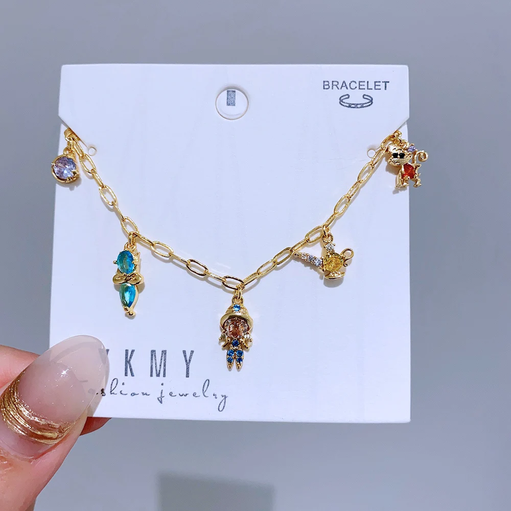 New Design Zircon Crystal Fairy Tales Bracelet Chain for Women Gold Color Plated Brass Jewelry