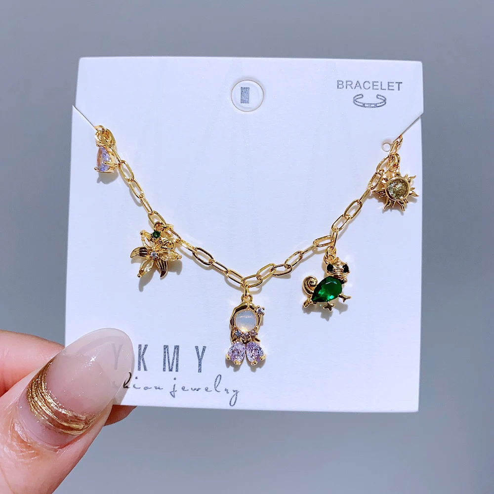 New Design Zircon Crystal Fairy Tales Bracelet Chain for Women Gold Color Plated Brass Jewelry
