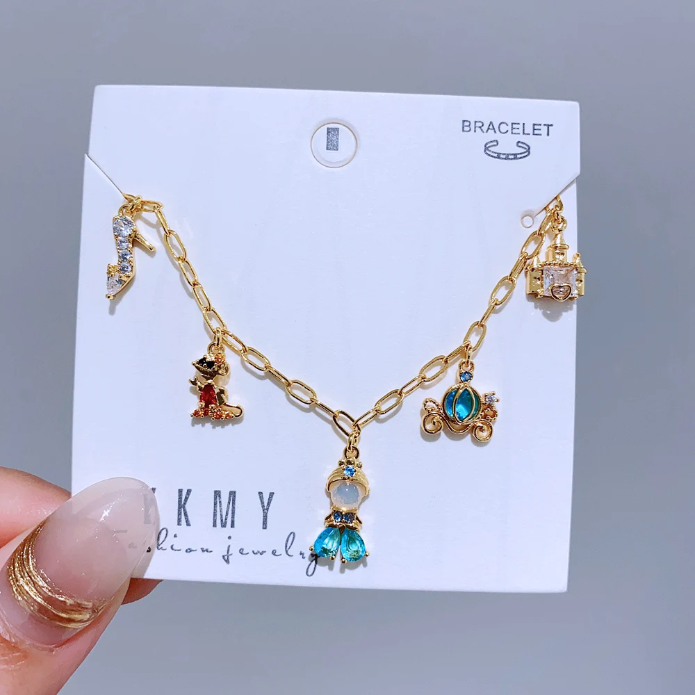 New Design Zircon Crystal Fairy Tales Bracelet Chain for Women Gold Color Plated Brass Jewelry
