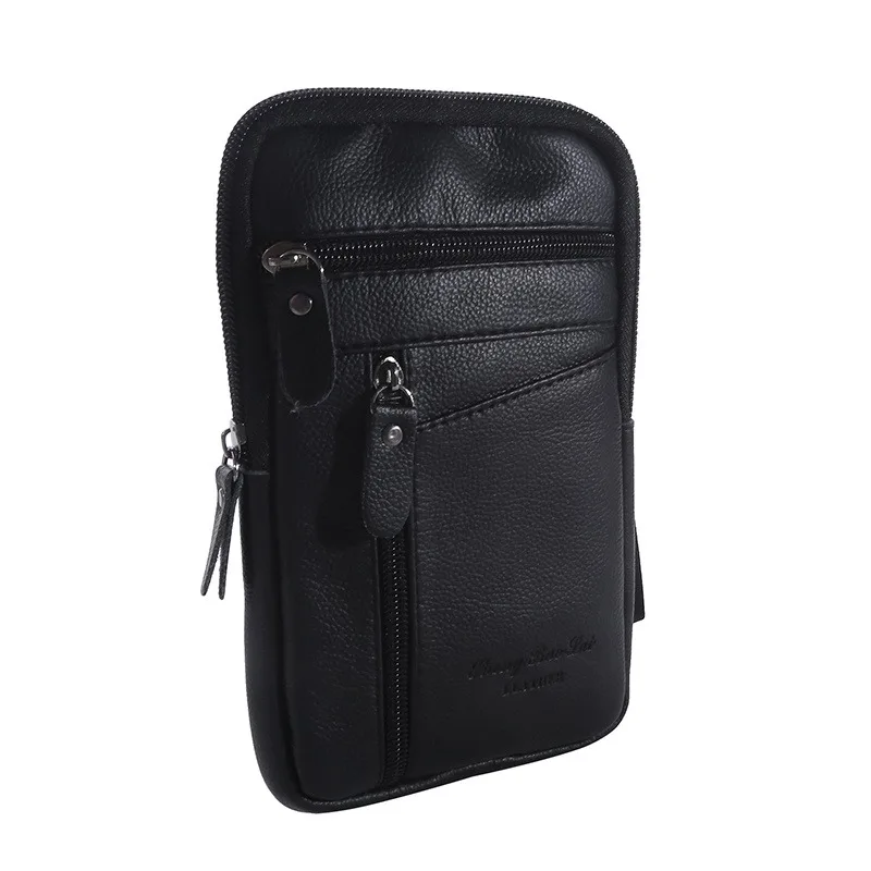 Leather Waist Bag Men's Mobile Phone Bag Wearing Belt Outdoor Sport One Shoulder Small Bag Doing Business Crossbody Bags