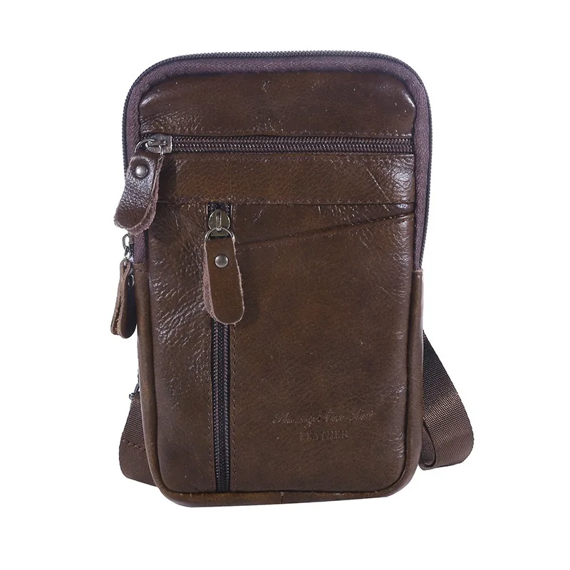 Leather Waist Bag Men's Mobile Phone Bag Wearing Belt Outdoor Sport One Shoulder Small Bag Doing Business Crossbody Bags