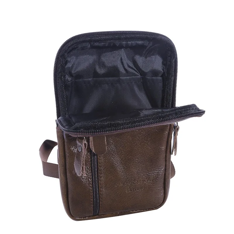 Leather Waist Bag Men's Mobile Phone Bag Wearing Belt Outdoor Sport One Shoulder Small Bag Doing Business Crossbody Bags