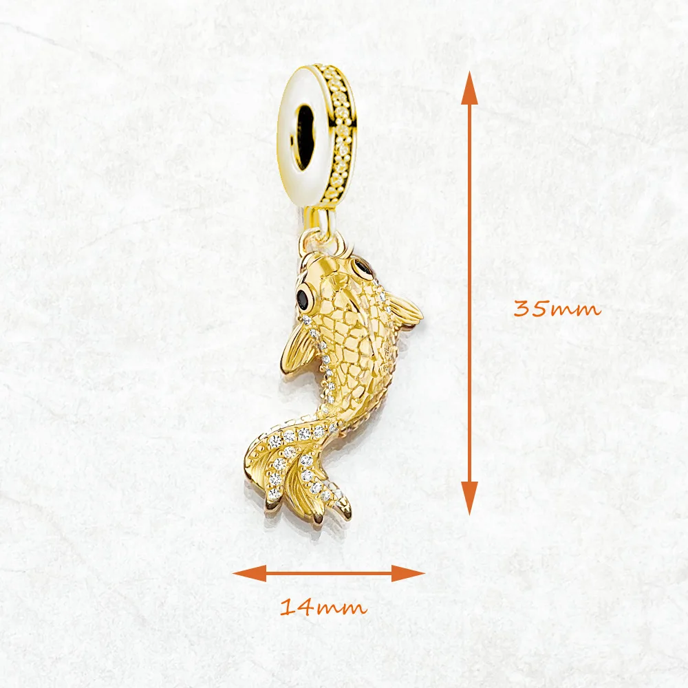Golden Koi Dangle Charm Europe Style High Quality Sterling Silver 925 Beads Lucky Gift For Women Men