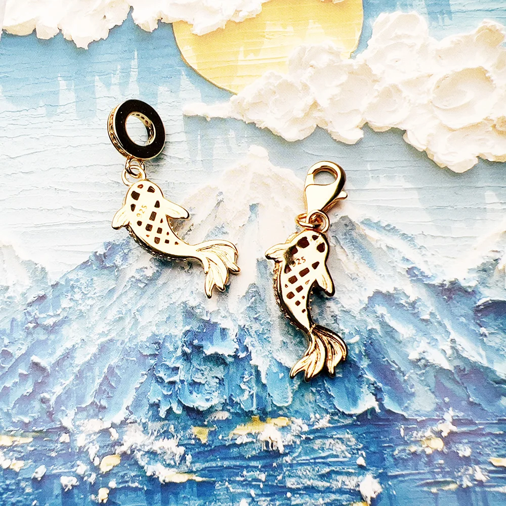 Golden Koi Dangle Charm Europe Style High Quality Sterling Silver 925 Beads Lucky Gift For Women Men