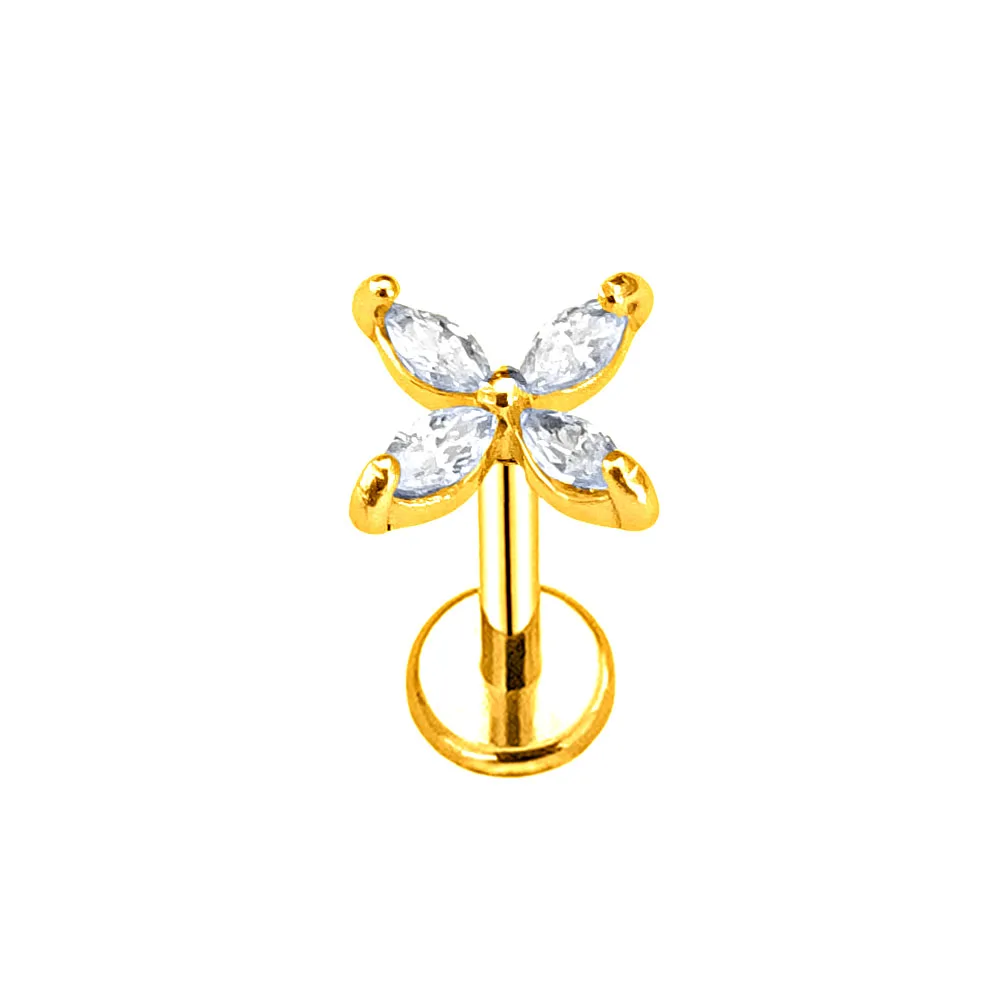 ASTM F136 G23 Titanium Flower Moon Heart Threadless Piercing Leaf Drop Pin Push in Lip Stud Daith Conch Earring 16G 18G 20G