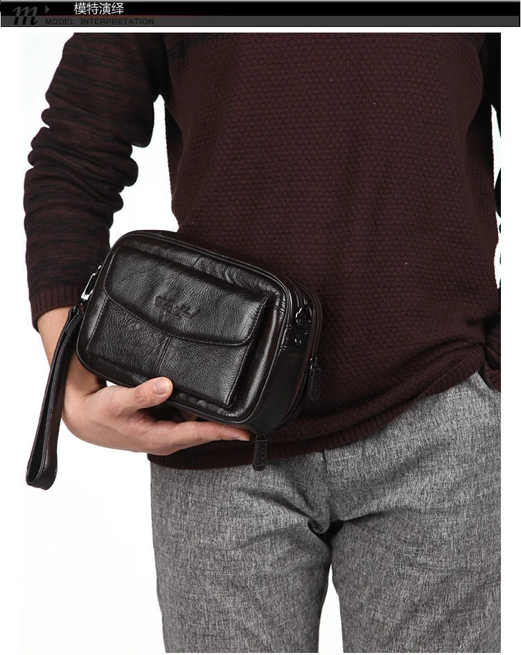 Men Clutch Bag Long Wallet Purse Genuine Leather 6.4 Inch Mobile Cell Phone Case Pocket Business Cowhide Male Handy Wrist Bag