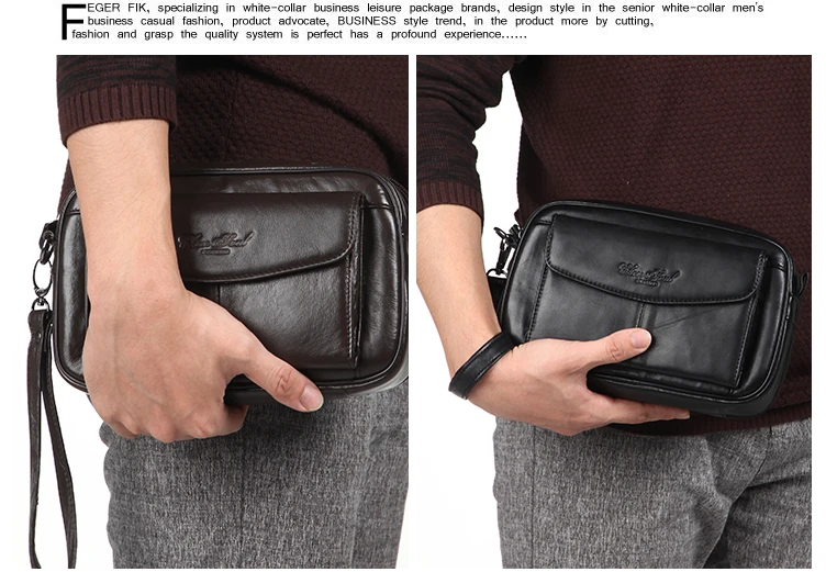 Men Clutch Bag Long Wallet Purse Genuine Leather 6.4 Inch Mobile Cell Phone Case Pocket Business Cowhide Male Handy Wrist Bag