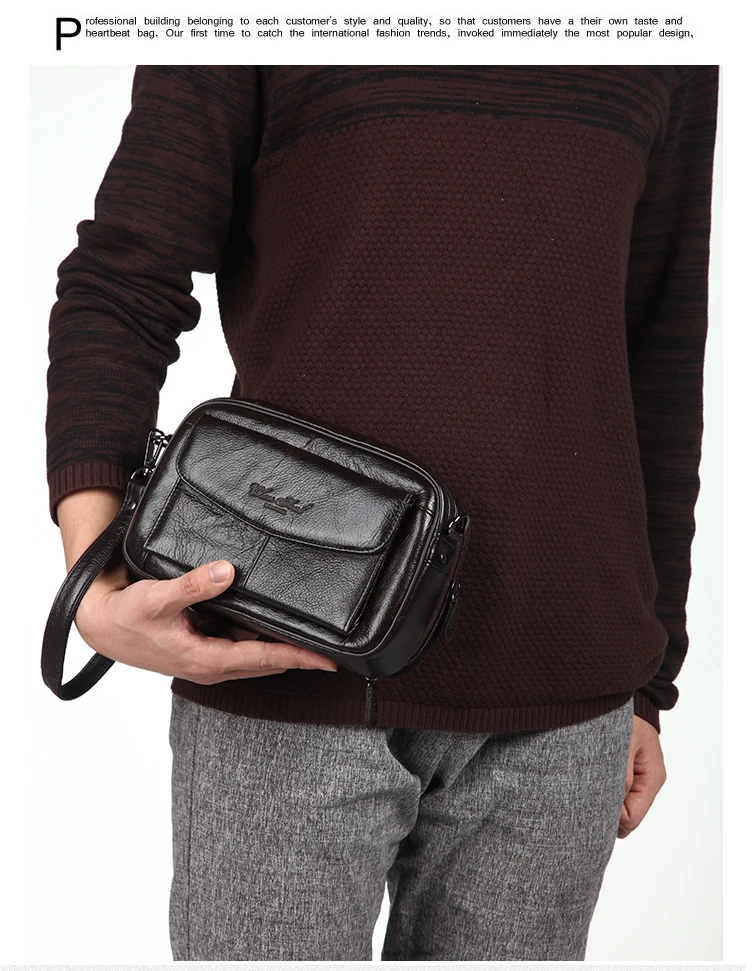 Men Clutch Bag Long Wallet Purse Genuine Leather 6.4 Inch Mobile Cell Phone Case Pocket Business Cowhide Male Handy Wrist Bag