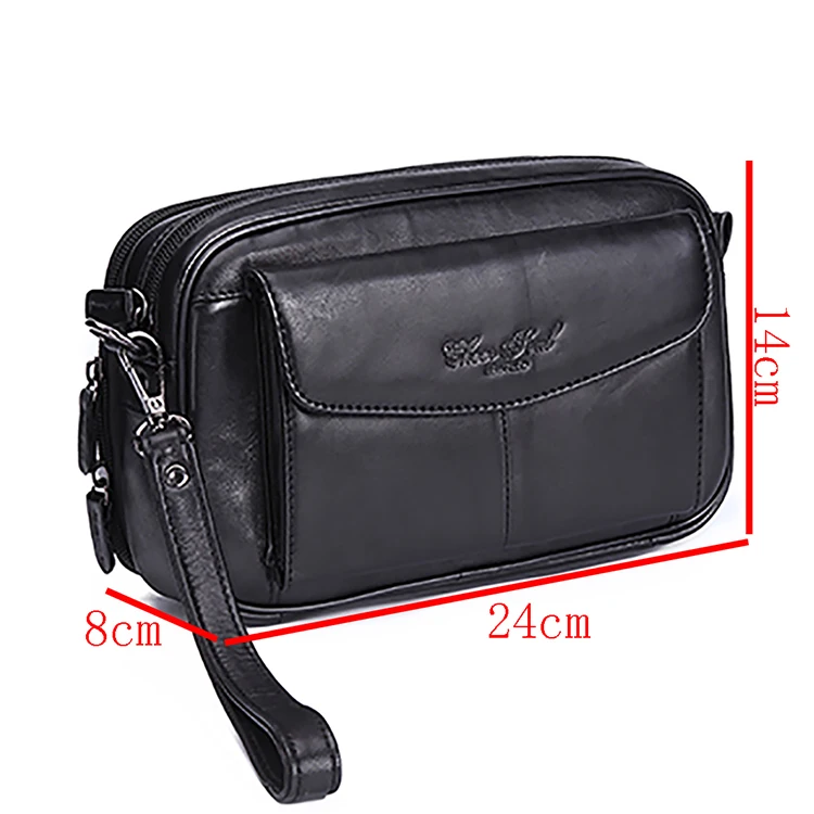 Men Clutch Bag Long Wallet Purse Genuine Leather 6.4 Inch Mobile Cell Phone Case Pocket Business Cowhide Male Handy Wrist Bag