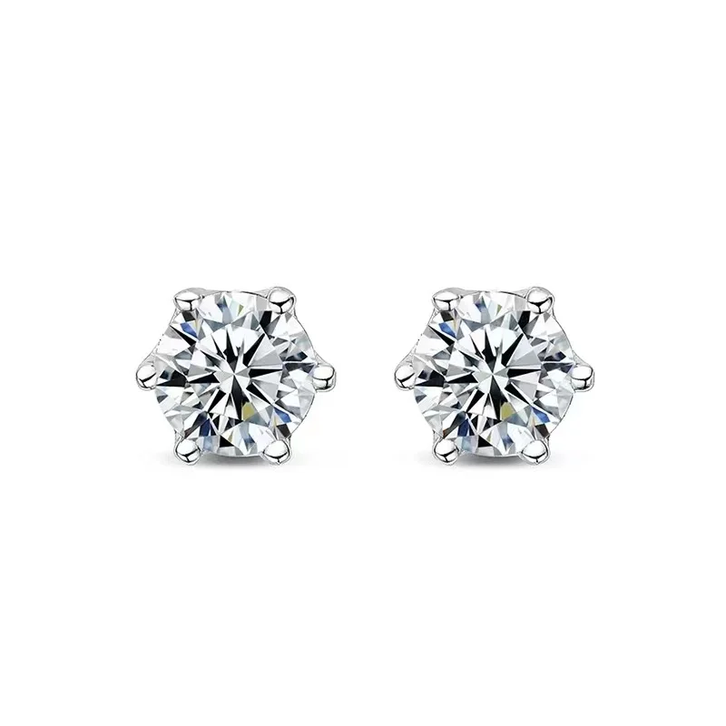 BIJOX STORY Moissanite Screw Stud Earrings D Color 925 Sterling Silver 6 Prong Diamond Earrings For Women Wedding Fine Jewelry