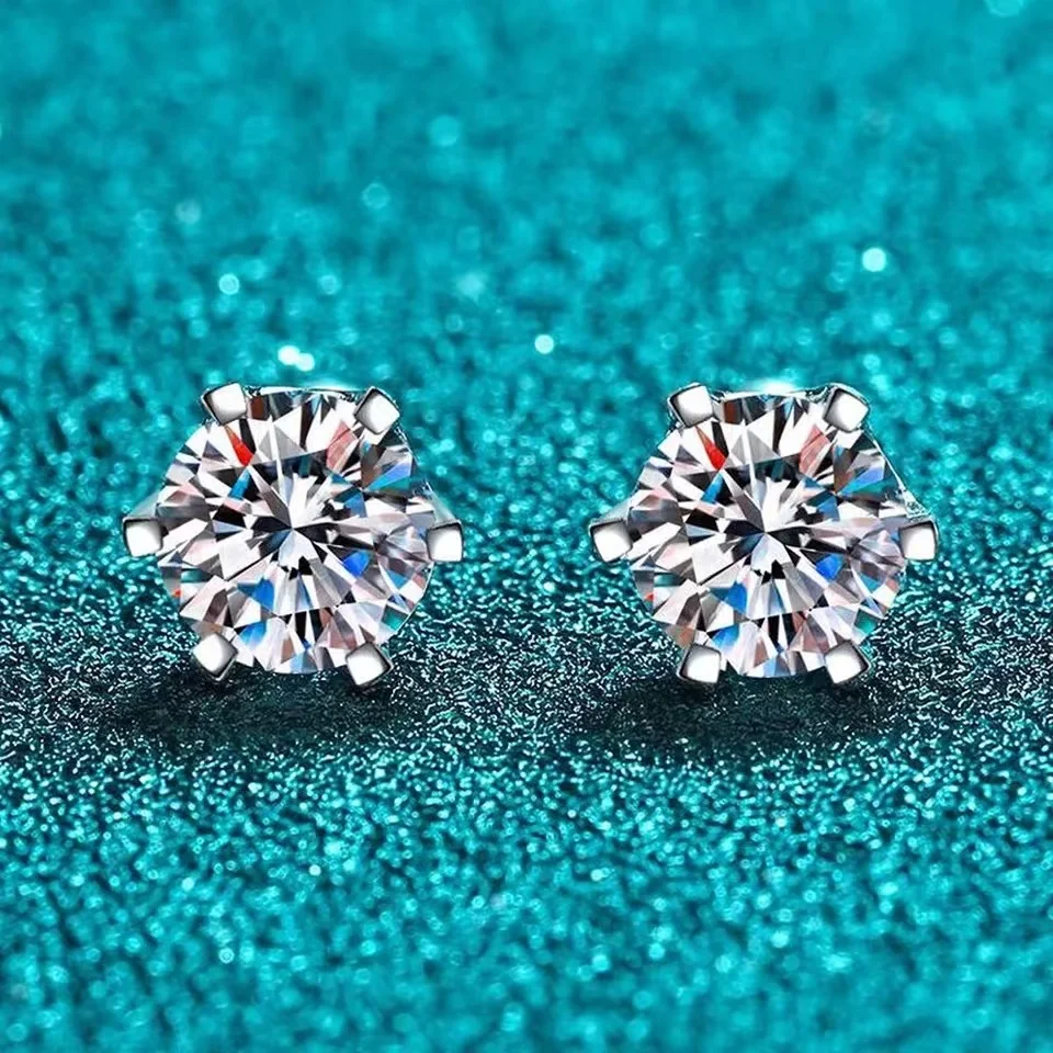 BIJOX STORY Moissanite Screw Stud Earrings D Color 925 Sterling Silver 6 Prong Diamond Earrings For Women Wedding Fine Jewelry