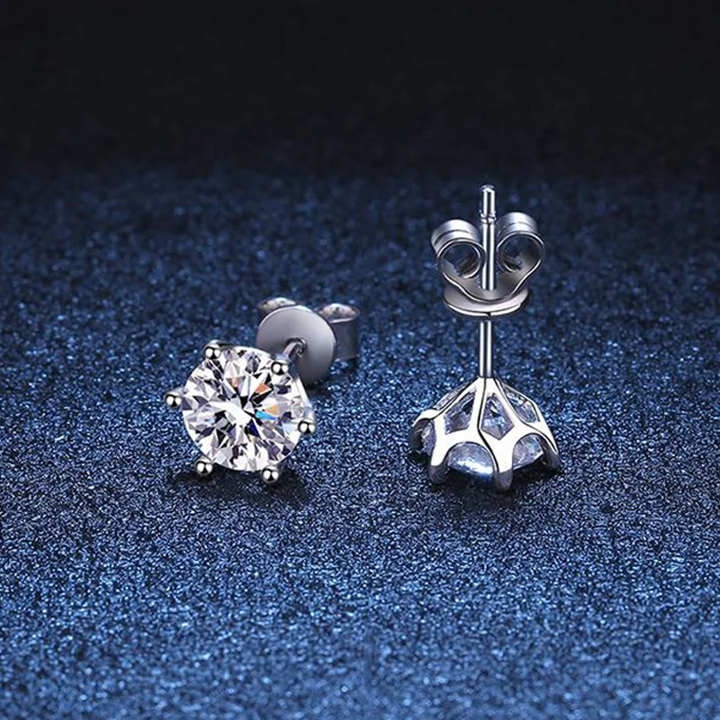 BIJOX STORY Moissanite Screw Stud Earrings D Color 925 Sterling Silver 6 Prong Diamond Earrings For Women Wedding Fine Jewelry