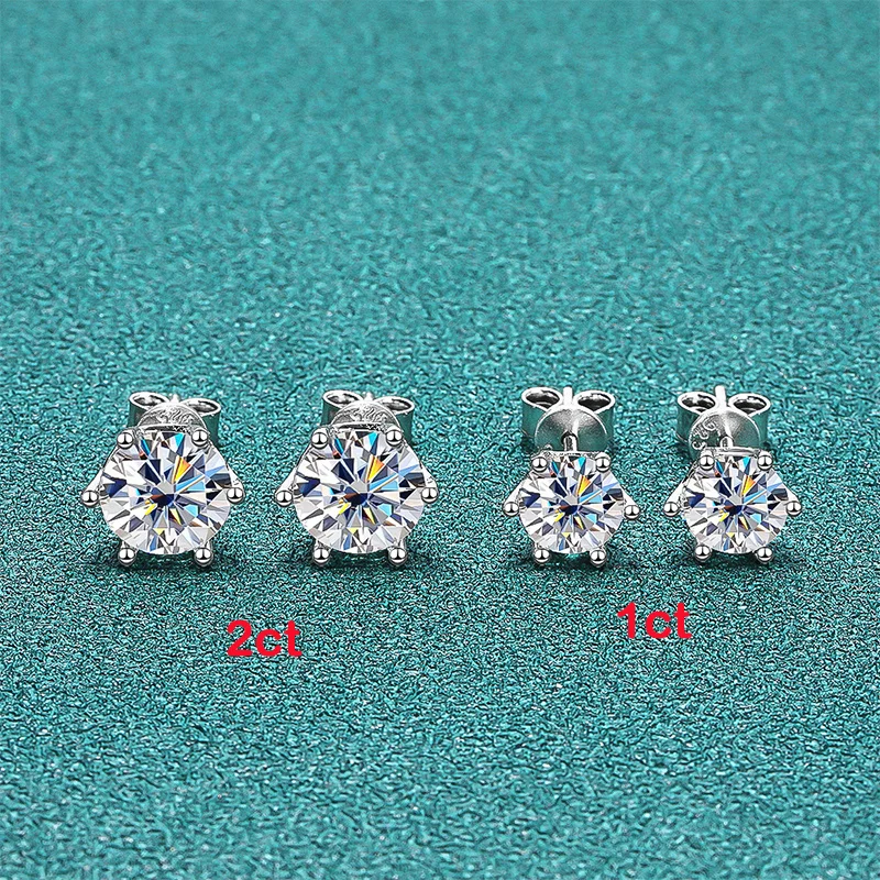 BIJOX STORY Moissanite Screw Stud Earrings D Color 925 Sterling Silver 6 Prong Diamond Earrings For Women Wedding Fine Jewelry
