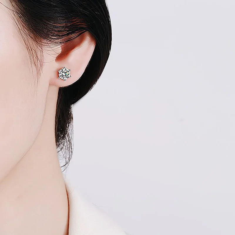 BIJOX STORY Moissanite Screw Stud Earrings D Color 925 Sterling Silver 6 Prong Diamond Earrings For Women Wedding Fine Jewelry