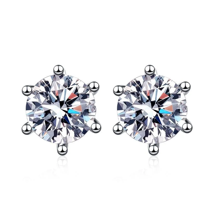 BIJOX STORY Moissanite Screw Stud Earrings D Color 925 Sterling Silver 6 Prong Diamond Earrings For Women Wedding Fine Jewelry