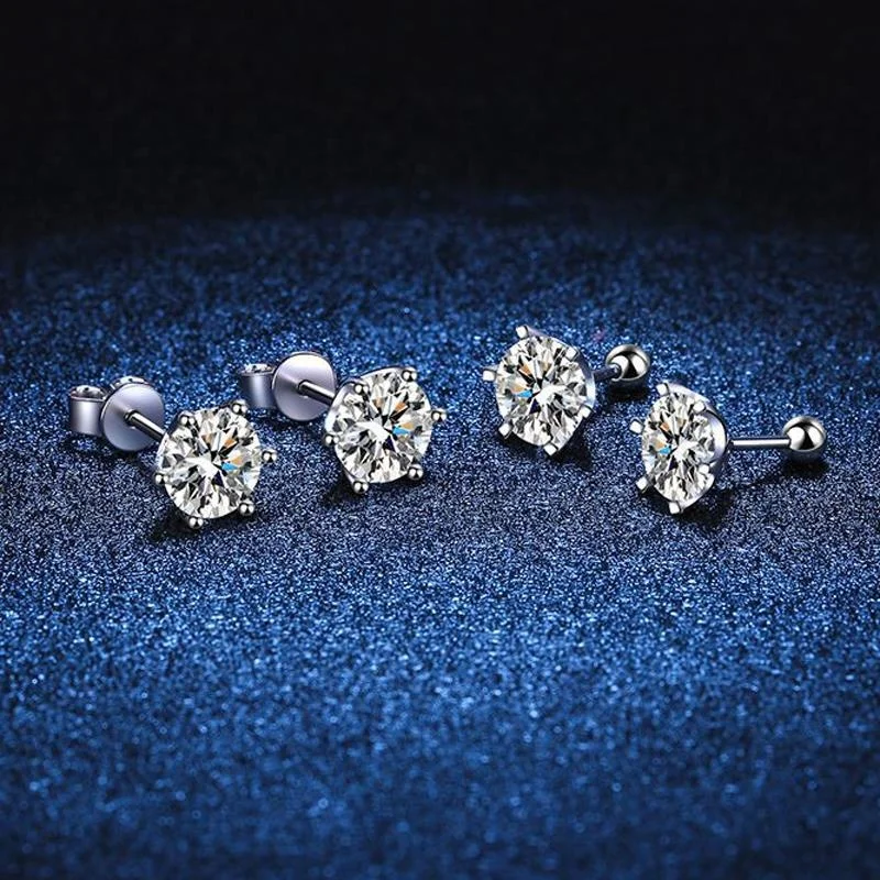 BIJOX STORY Moissanite Screw Stud Earrings D Color 925 Sterling Silver 6 Prong Diamond Earrings For Women Wedding Fine Jewelry