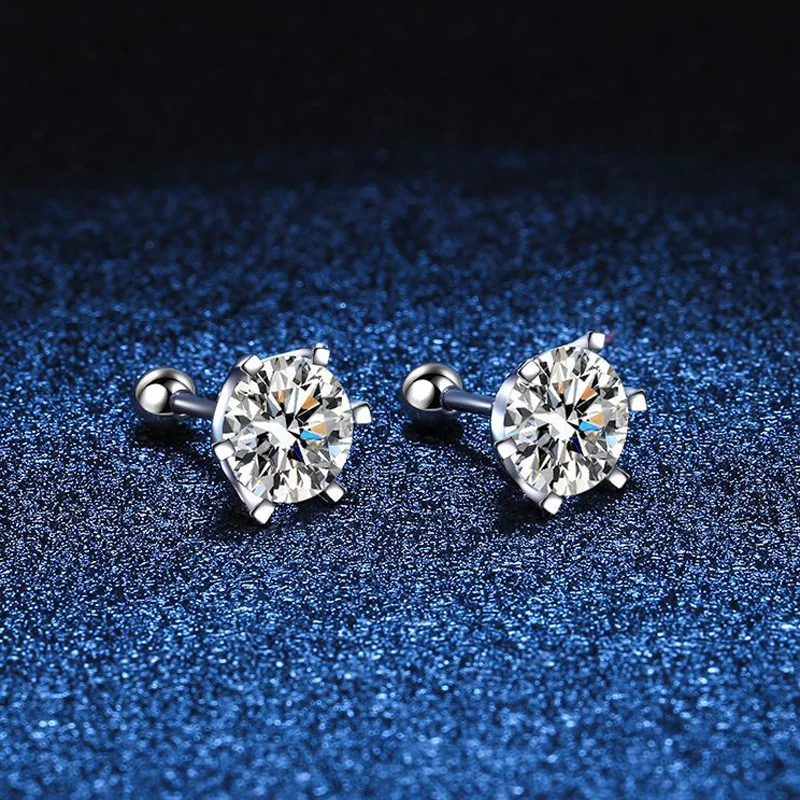 BIJOX STORY Moissanite Screw Stud Earrings D Color 925 Sterling Silver 6 Prong Diamond Earrings For Women Wedding Fine Jewelry
