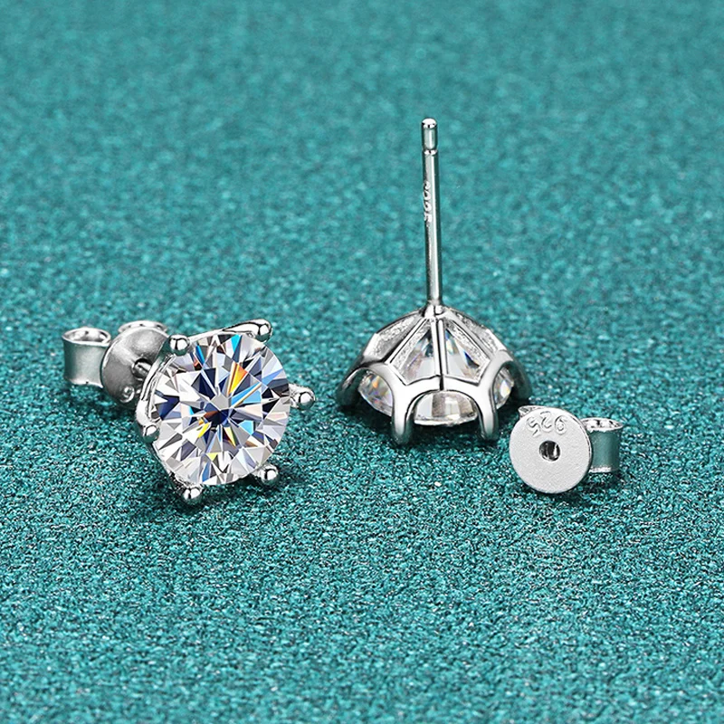 BIJOX STORY Moissanite Screw Stud Earrings D Color 925 Sterling Silver 6 Prong Diamond Earrings For Women Wedding Fine Jewelry