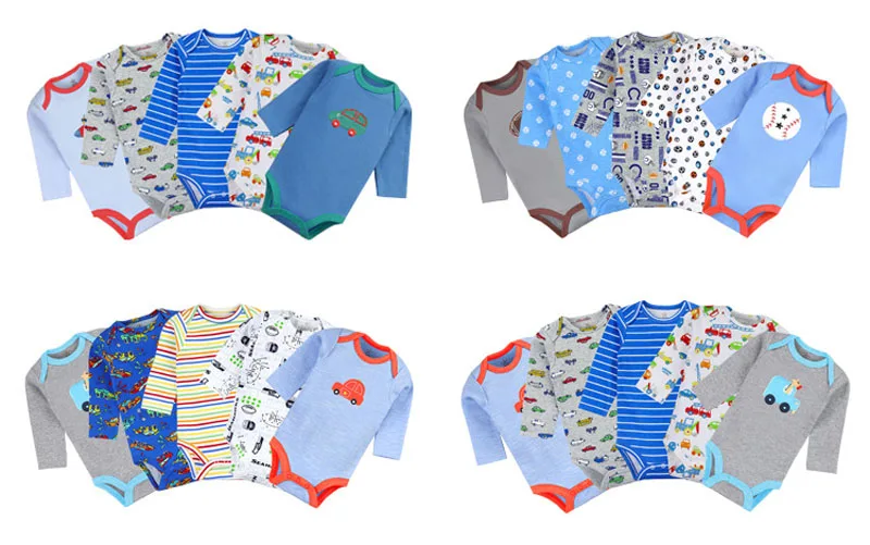 5Pcs Baby Bodysuits 3M-24M Winggle-in Cotton Infant Long Sleeve Bodysuit