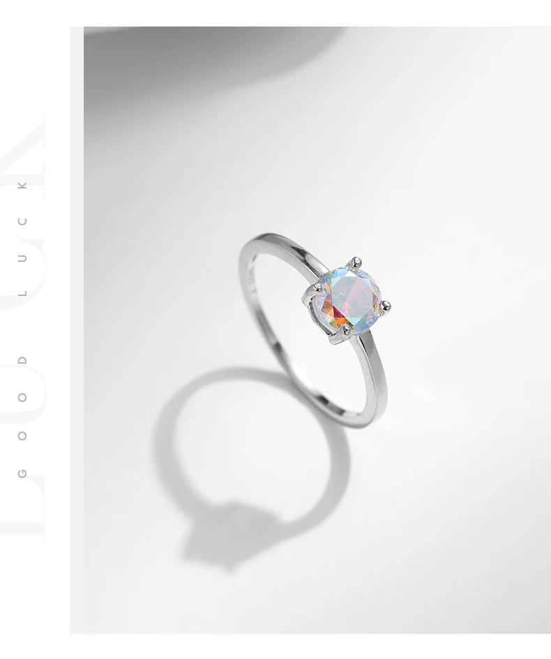 MODIAN 925 Sterling Silver Minimalist Rainbow Colorful Round Zirconia Rings Classic Wedding Statement Jewelry For Women Gift