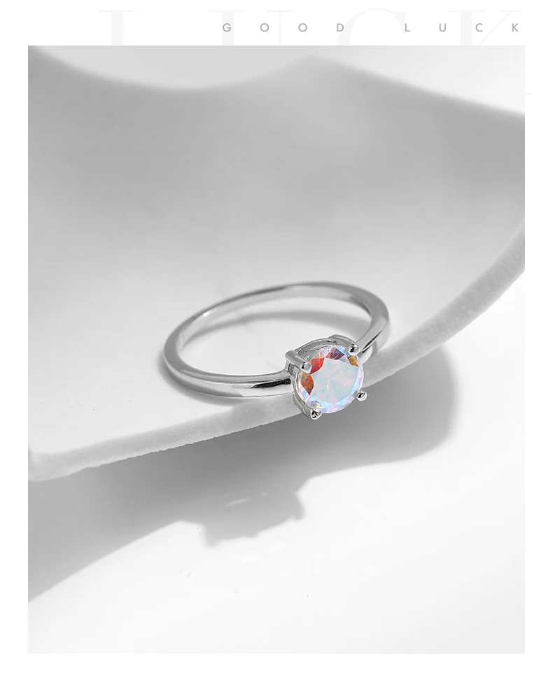 MODIAN 925 Sterling Silver Minimalist Rainbow Colorful Round Zirconia Rings Classic Wedding Statement Jewelry For Women Gift