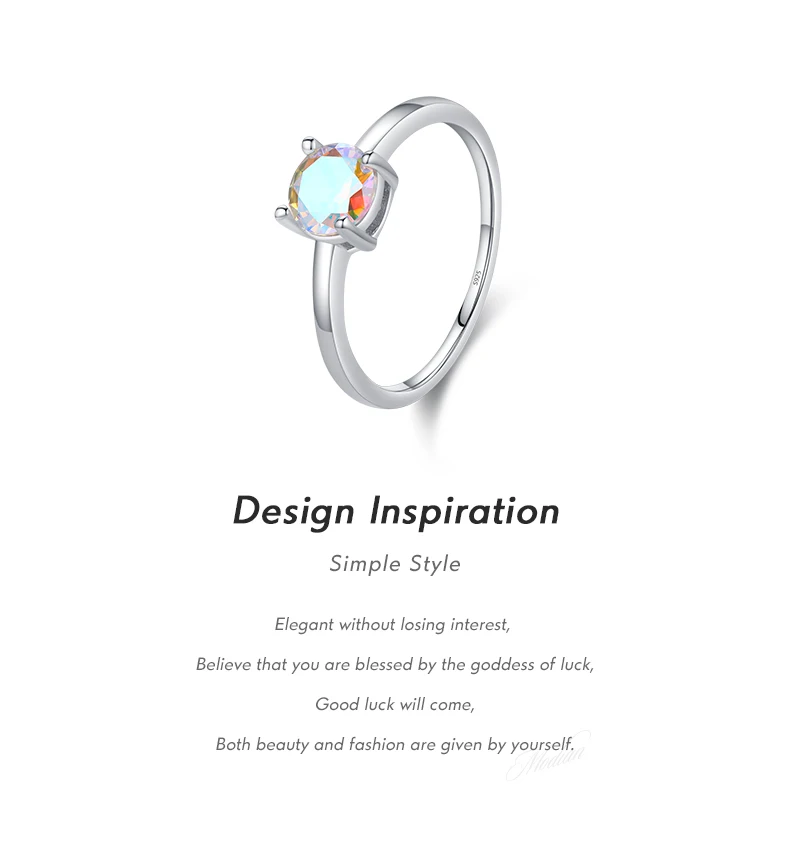 MODIAN 925 Sterling Silver Minimalist Rainbow Colorful Round Zirconia Rings Classic Wedding Statement Jewelry For Women Gift