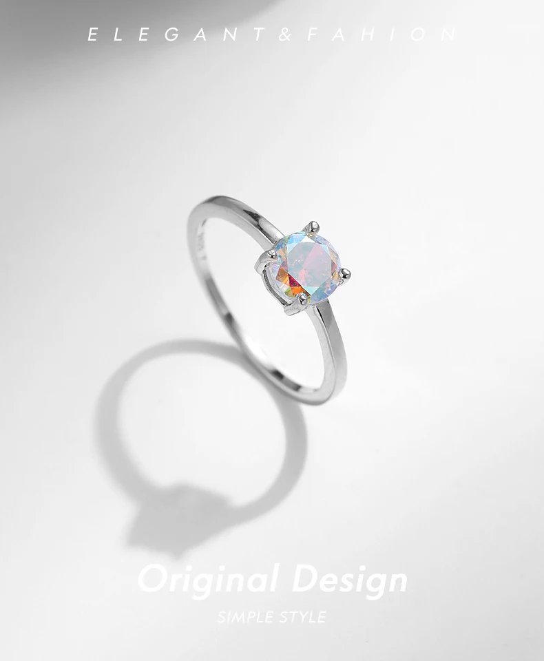 MODIAN 925 Sterling Silver Minimalist Rainbow Colorful Round Zirconia Rings Classic Wedding Statement Jewelry For Women Gift