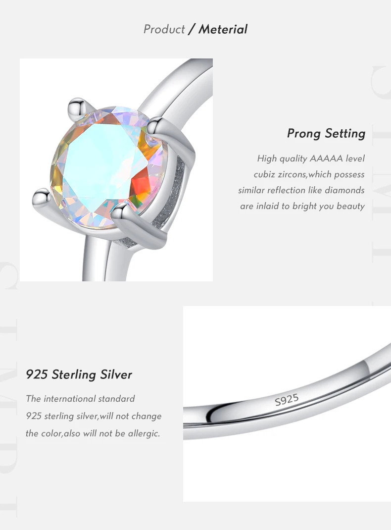 MODIAN 925 Sterling Silver Minimalist Rainbow Colorful Round Zirconia Rings Classic Wedding Statement Jewelry For Women Gift