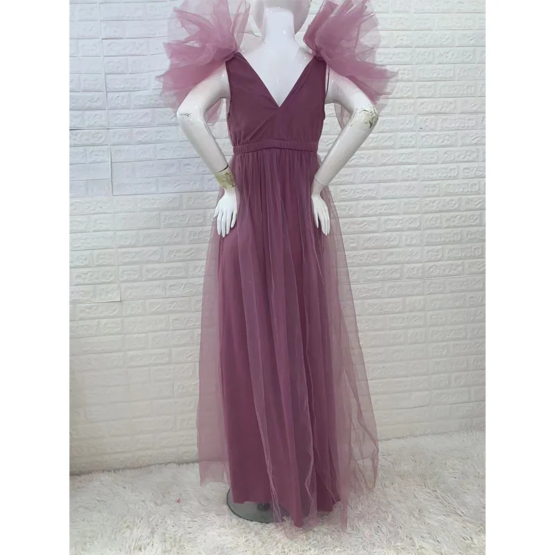 New Pregnancy Woman Dress Lace Photography Clothes Short Sleeve Dresses Tulle Maternity V Neck Split Skirt Photoshoot Props